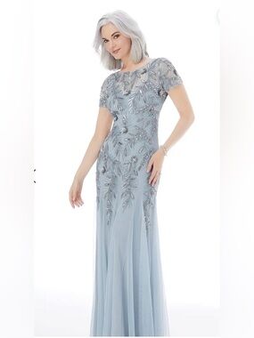 NWT-MGNY Elegant Light Blue Beaded Evening Dress
